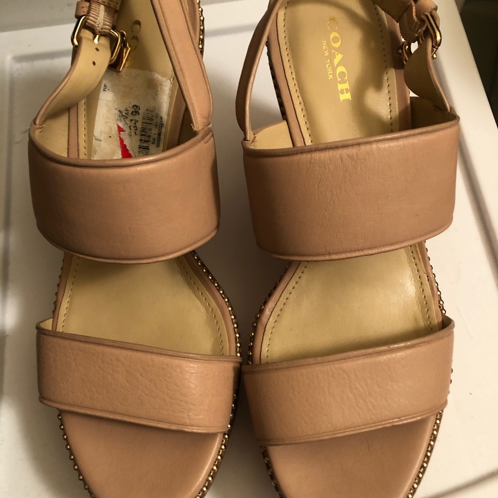 Coach Quartz A01175 Beige LeatherCork WedgeSandal